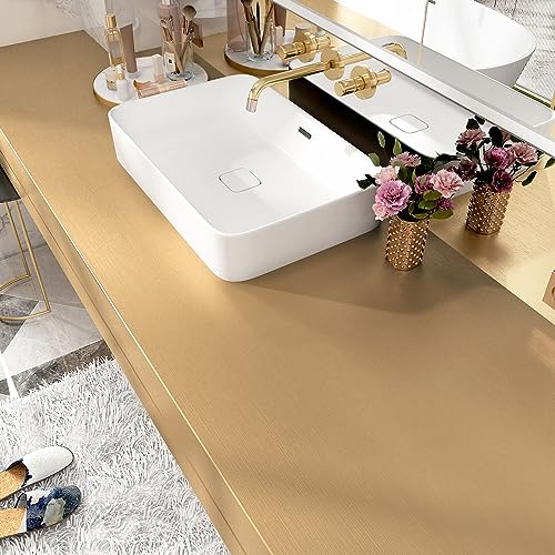 Wallercity 12''x78.7'' Gold Stainless Steel Wallpaper Waterproof Self-Adhesive Golden Metallic Peel and Stick Wallpaper Vinyl Refrigerator Wrap Contact Paper for Appliances Dishwasher Cabinets - Image 4