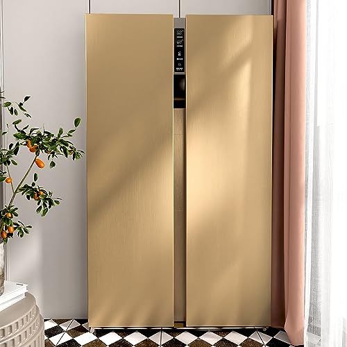 Wallercity 12''x78.7'' Gold Stainless Steel Wallpaper Waterproof Self-Adhesive Golden Metallic Peel and Stick Wallpaper Vinyl Refrigerator Wrap Contact Paper for Appliances Dishwasher Cabinets - Image 3