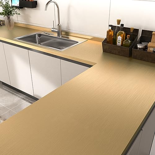 Wallercity 12''x78.7'' Gold Stainless Steel Wallpaper Waterproof Self-Adhesive Golden Metallic Peel and Stick Wallpaper Vinyl Refrigerator Wrap Contact Paper for Appliances Dishwasher Cabinets - Image 2