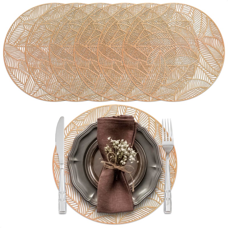 LIBERHAUS Gold Placemats Set of 6 Round Place Mats  15 Dining Table Placemats Set of 6 Vinyl Placemats Kitchen Table Mats Dining Table Mat  Round Placemats Set of 6 Washable Placemats Non Slip Placemats