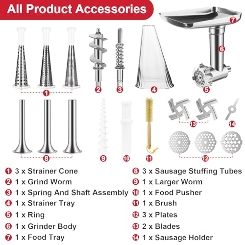 KITOART Fruit & Vegetable Strainer Attachment and Food Meat Grinder Attachment for Kitchenaid Stand Mixer with Sausage Stuffer Tubes and Fruits Juicer Auger Strainer - Image 2
