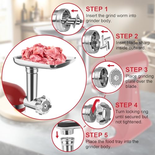 KITOART Fruit & Vegetable Strainer Attachment and Food Meat Grinder Attachment for Kitchenaid Stand Mixer with Sausage Stuffer Tubes and Fruits Juicer Auger Strainer - Image 4