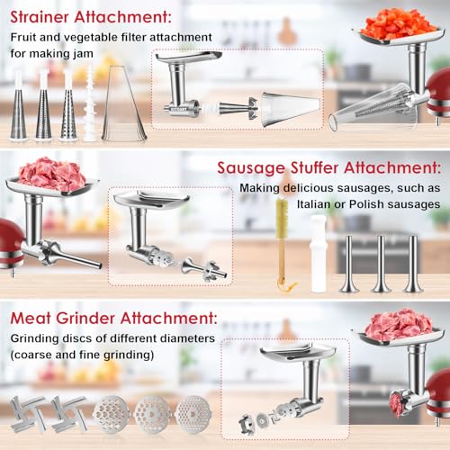 KITOART Fruit & Vegetable Strainer Attachment and Food Meat Grinder Attachment for Kitchenaid Stand Mixer with Sausage Stuffer Tubes and Fruits Juicer Auger Strainer - Image 5