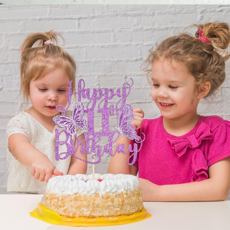Kaoenla 3D Butterfly Happy 11th Birthday Cake Topper  Glitter Butterfly Theme 11 years old/eleven Birthday/Anniversary Party Cake Decor (11th  Purple) - Image 3