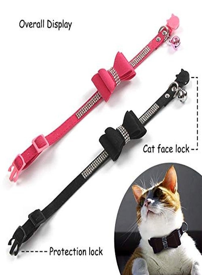 CHUKCHI 2 Pack Cat Collar Bling Diamond Breakaway with Cute Bow Tie and Bell for Kitty and Some Puppies, Adjustable from 7.8-10.5 Inch - Image 4