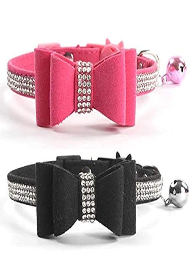 CHUKCHI 2 Pack Cat Collar Bling Diamond Breakaway with Cute Bow Tie and Bell for Kitty and Some Puppies, Adjustable from 7.8-10.5 Inch - Image 1
