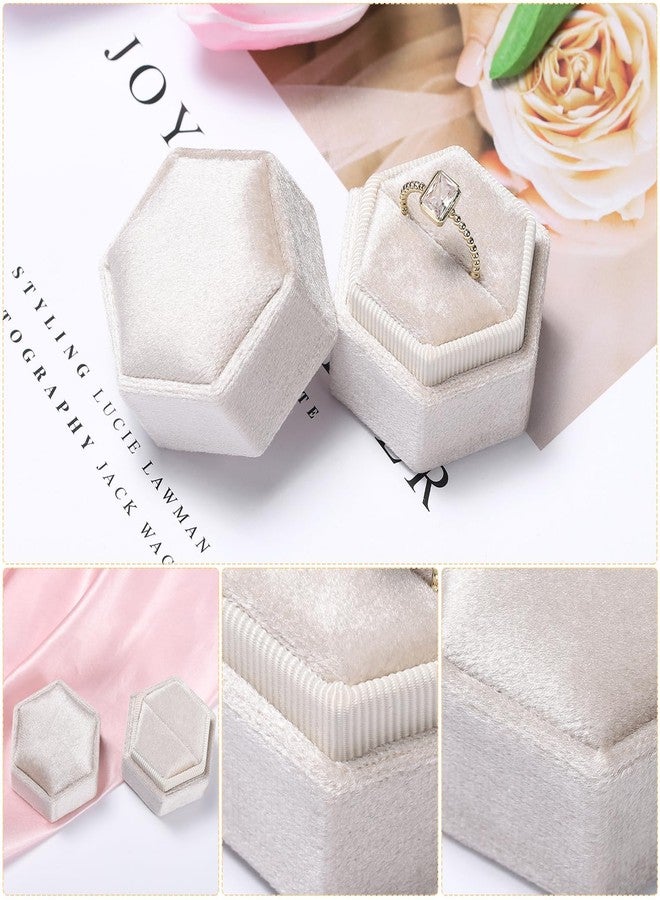 ايلير سايكل علبة خواتم مخملية من إيترسايكل - علبة هدايا فاخرة لعرض المجوهرات على شكل سداسي عتيق مع غطاء قابل للفصل لحفل الزفاف أو الخطوبة (بيج، فتحة واحدة) - Image 3