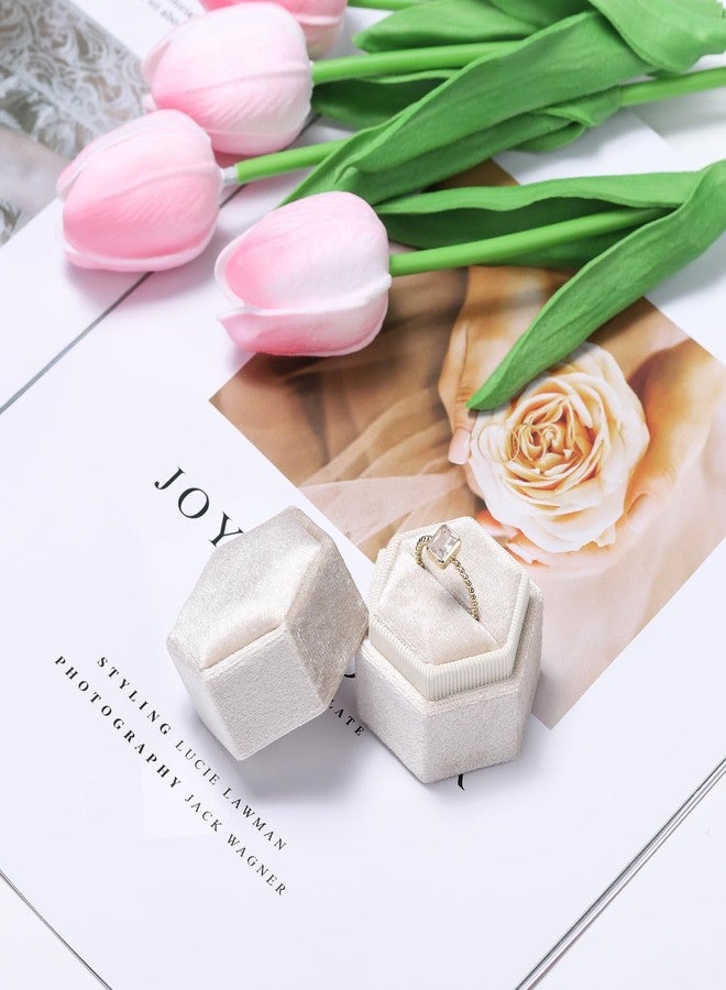 ايلير سايكل علبة خواتم مخملية من إيترسايكل - علبة هدايا فاخرة لعرض المجوهرات على شكل سداسي عتيق مع غطاء قابل للفصل لحفل الزفاف أو الخطوبة (بيج، فتحة واحدة) - Image 5