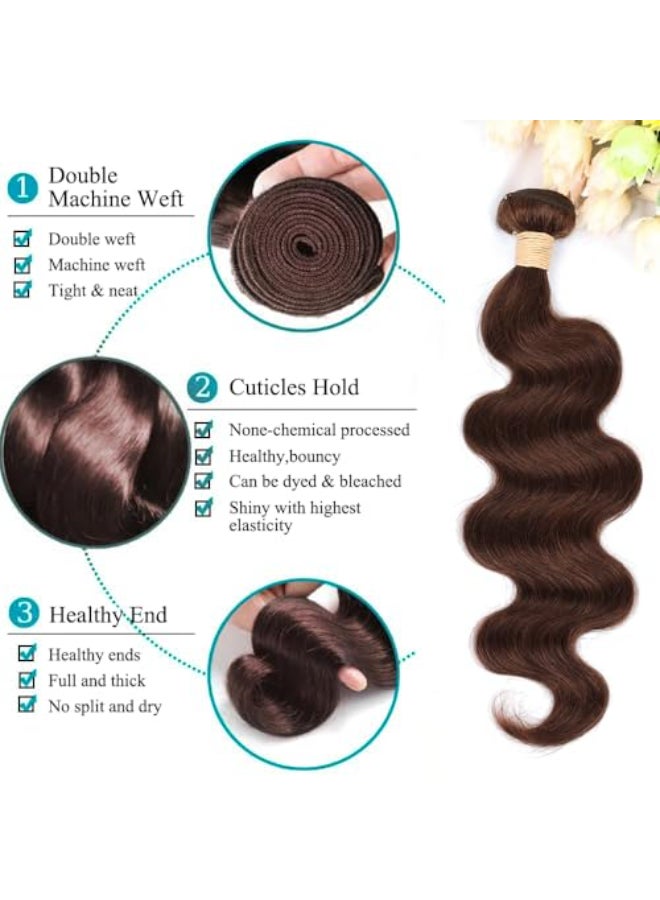 ALLRUN Brown Body Wave Bundle Human Hair 16 Inch Hair Weave Human Hair 1 Bundle 10A 100 Unprocessed Brazilian Remy Virgin Raw Hair Extensions 4 Color Reddish Brown - Image 3