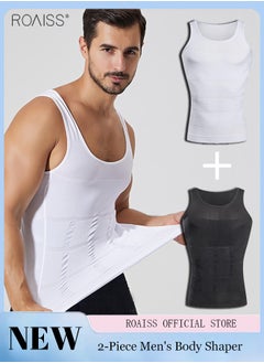 roaiss 2 Pack Mens Slimming Shirt Body Shaper Vest Compression Shirt Chest Control Shapewear Abdomen Undershirt  - Image 1