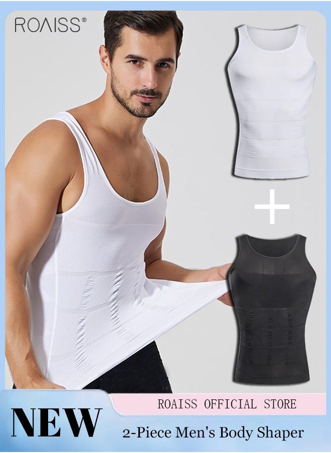roaiss - 2 Pack Mens Slimming Shirt Body Shaper Vest Compression Shirt Chest Control Shapewear Abdomen Undershirt - Image 1