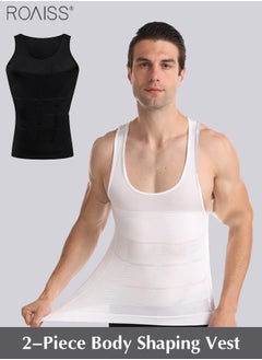 roaiss 2 Pack Mens Slimming Shirt Body Shaper Vest Compression Shirt Chest Control Shapewear Abdomen Undershirt  - Image 2