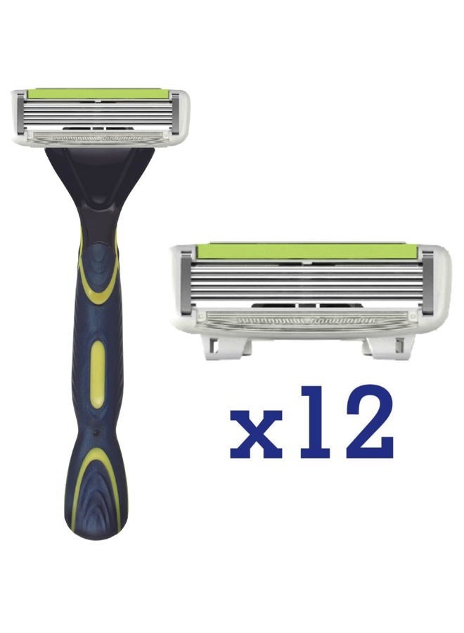 ShaveMOB 6-Blade Men's Razor Kit (Flex Head Handle + 12 Refills) (No Trimmer) - The Caveman Shaving Kit - Image 2