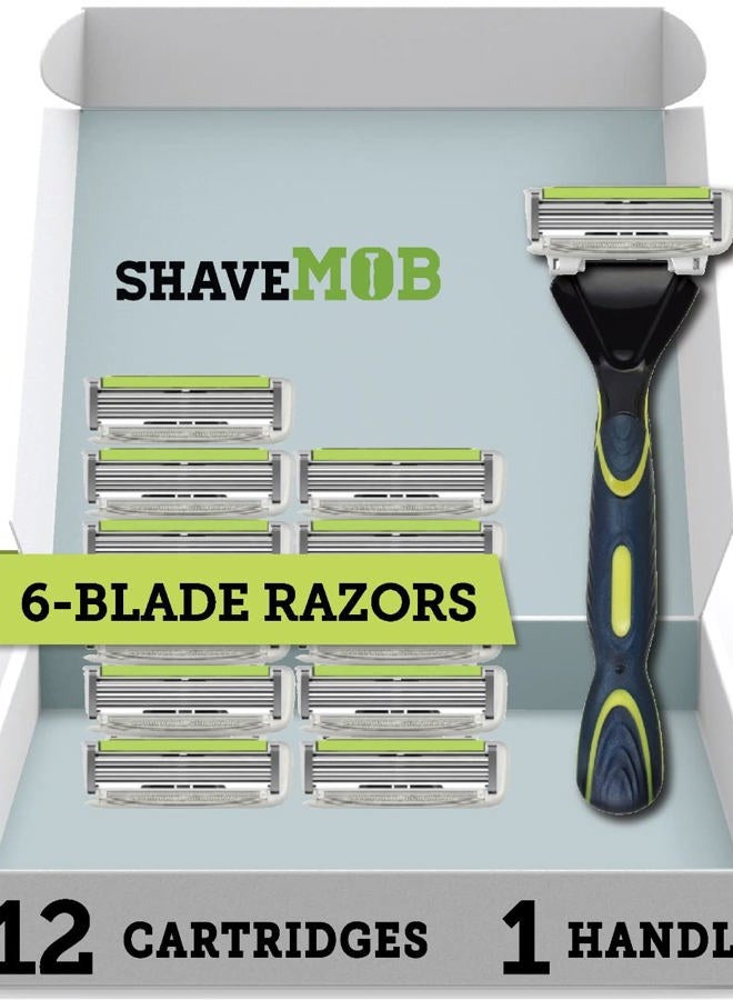 ShaveMOB 6-Blade Men's Razor Kit (Flex Head Handle + 12 Refills) (No Trimmer) - The Caveman Shaving Kit - Image 1