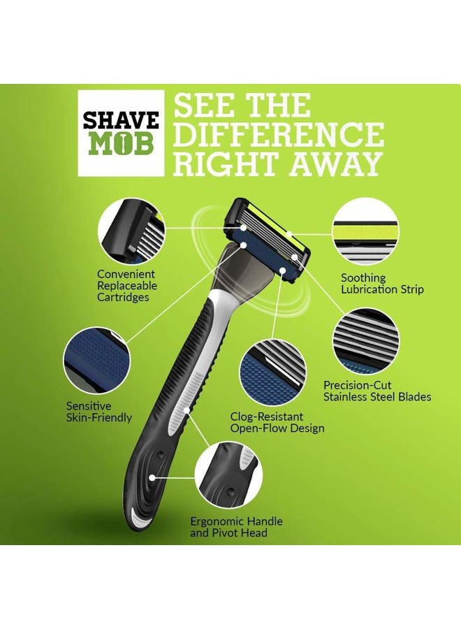 ShaveMOB 6-Blade Men's Razor Kit (Flex Head Handle + 12 Refills) (No Trimmer) - The Caveman Shaving Kit - Image 4