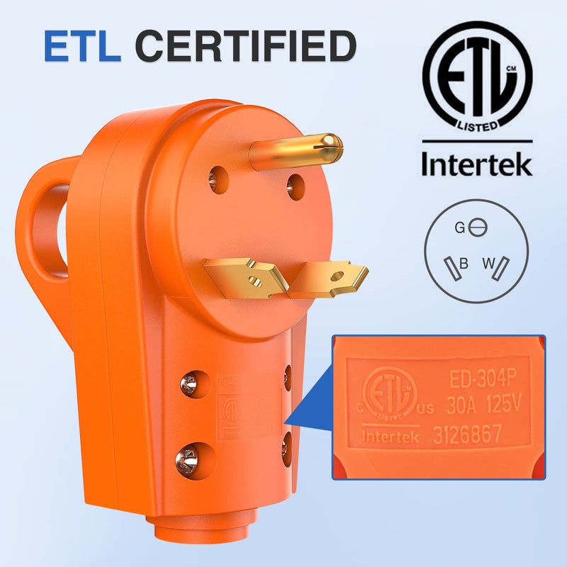 Nilight 30 Amp RV Replacement Plug 125 Volt Heavy Duty Male with Handle ETL Listed NEMA TT-30P for Camper Caravan Motorhome Van Trailer - Image 5