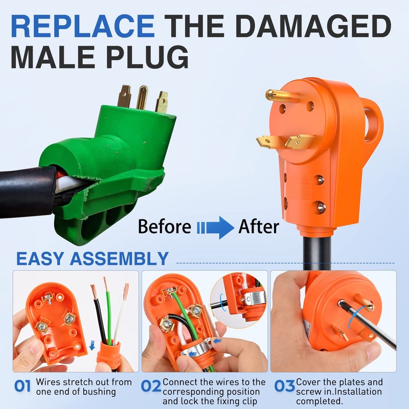 Nilight 30 Amp RV Replacement Plug 125 Volt Heavy Duty Male with Handle ETL Listed NEMA TT-30P for Camper Caravan Motorhome Van Trailer - Image 2