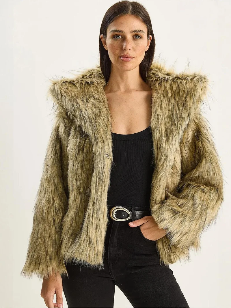 Bianco Lucci LUCCI Oversize Faux Fur Jacket