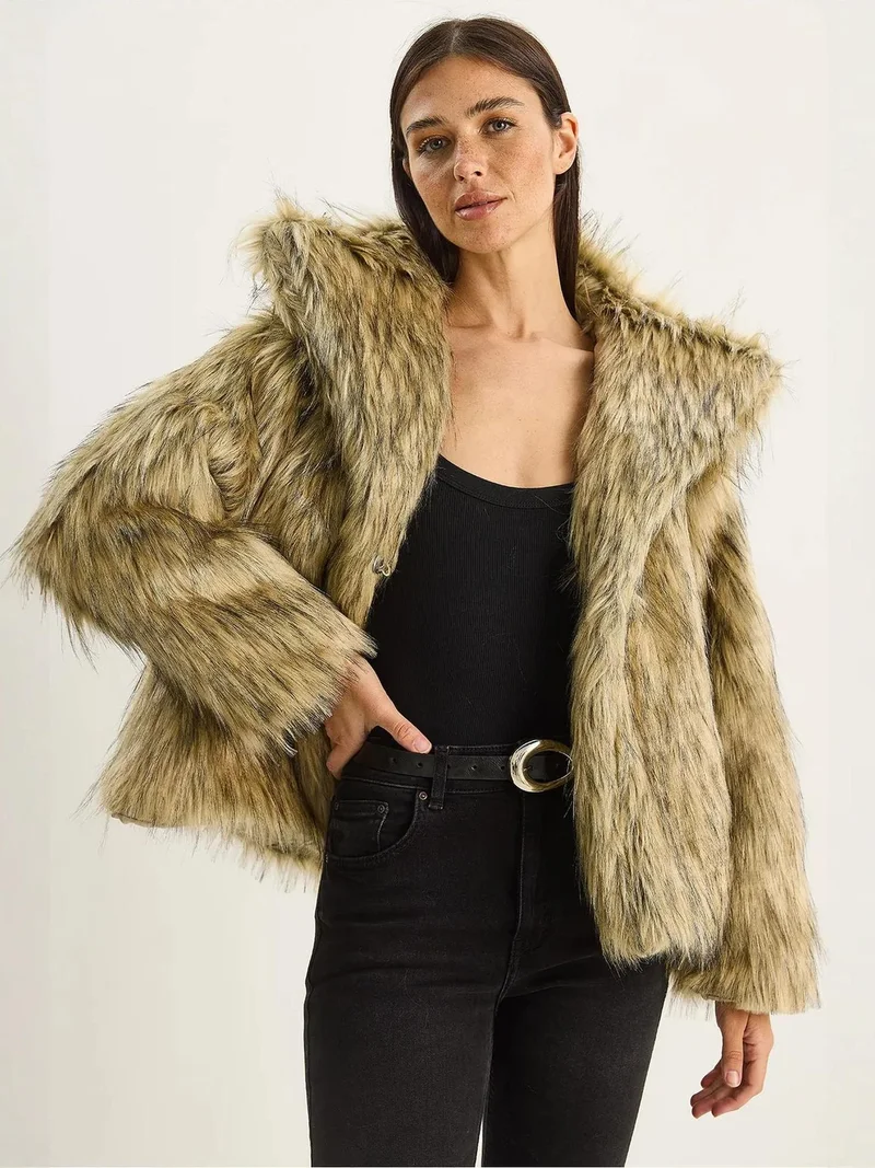 Bianco Lucci LUCCI Oversize Faux Fur Jacket