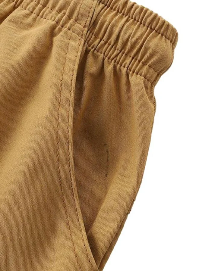 YUNIQEE Khaki Regular Fit Mid Rise Solid Shorts