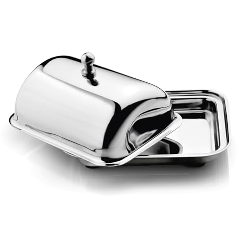 JVL Stainless Steel Butter Dish with Lid & Knob, Anti-Slip Base, Hygienic, Rust-Resistant Butter Container for Refrigerator & Table Use - 250g - Image 1