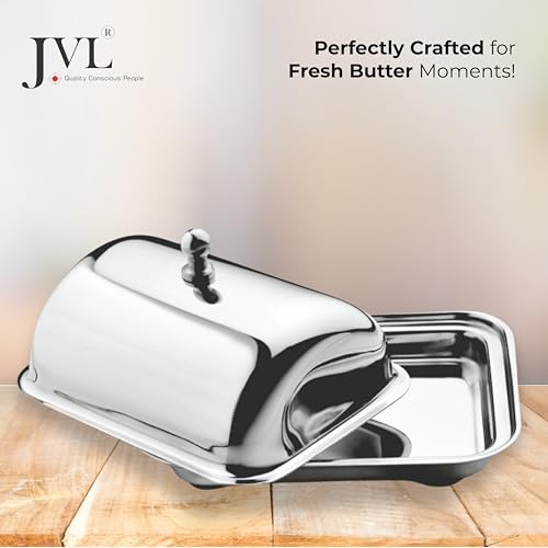 JVL Stainless Steel Butter Dish with Lid & Knob, Anti-Slip Base, Hygienic, Rust-Resistant Butter Container for Refrigerator & Table Use - 250g - Image 5