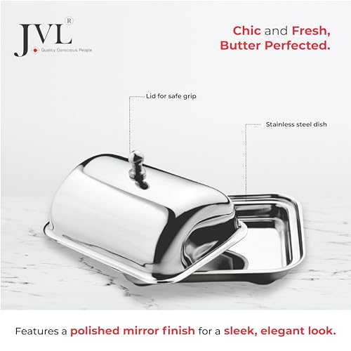 JVL Stainless Steel Butter Dish with Lid & Knob, Anti-Slip Base, Hygienic, Rust-Resistant Butter Container for Refrigerator & Table Use - 250g - Image 2