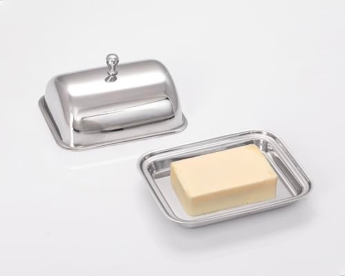 JVL Stainless Steel Butter Dish with Lid & Knob, Anti-Slip Base, Hygienic, Rust-Resistant Butter Container for Refrigerator & Table Use - 250g - Image 3