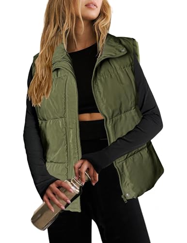 Zeagoo Women Puffer Vest Lightweight Stand Collar Sleeveless Winter Warm Zip Up Padded Outerwear Jackets with Pockets Army Green L - Image 1