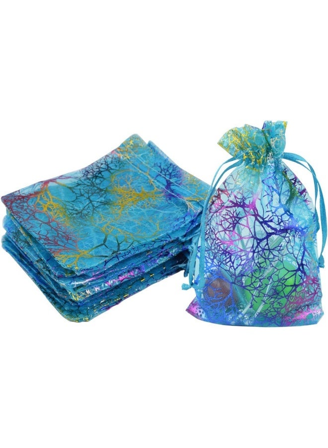 Marrywindix (12x9cm) - 100pcs Coralline Blue Organza Jewellery Pouch Wedding Party Favour Gift Bag 12x9cm - Image 5