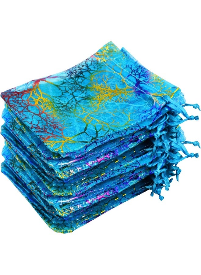 Marrywindix (12x9cm) - 100pcs Coralline Blue Organza Jewellery Pouch Wedding Party Favour Gift Bag 12x9cm - Image 1
