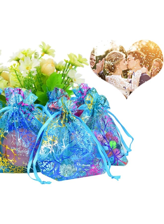Marrywindix (12x9cm) - 100pcs Coralline Blue Organza Jewellery Pouch Wedding Party Favour Gift Bag 12x9cm - Image 3