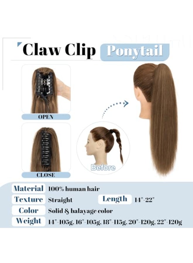 SEGO Claw Clip Ponytail Extension Human Hair Clip in Ponytail Hair Extensions Real Human Hair Pony Tails Hair Extensions Long Straight For Women 20 Inch Medium Chocolate Brown 120 Gram - Image 3