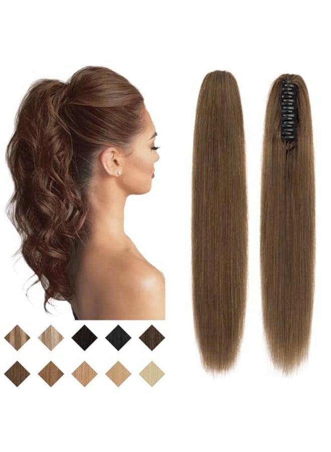 SEGO Claw Clip Ponytail Extension Human Hair Clip in Ponytail Hair Extensions Real Human Hair Pony Tails Hair Extensions Long Straight For Women 20 Inch Medium Chocolate Brown 120 Gram - Image 1