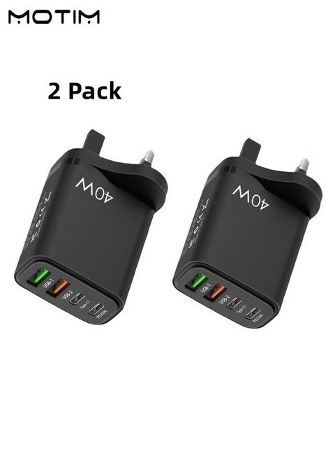 2 Pcs, 40W PD QC 3.0 Type C USB Fast Charger Adapter, 4-Port Fast Charging Hub, Wall Plug Charger for iPhone 16/15/14/13/12, Samsung Galaxy S23/S22, iPad Pro,Laptops, AirPods, Andriods etc