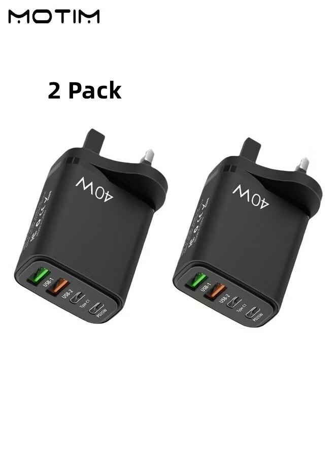 2 Pcs, 40W PD QC 3.0 Type C USB Fast Charger Adapter, 4-Port Fast Charging Hub, Wall Plug Charger for iPhone 16/15/14/13/12, Samsung Galaxy S23/S22, iPad Pro,Laptops, AirPods, Andriods etc