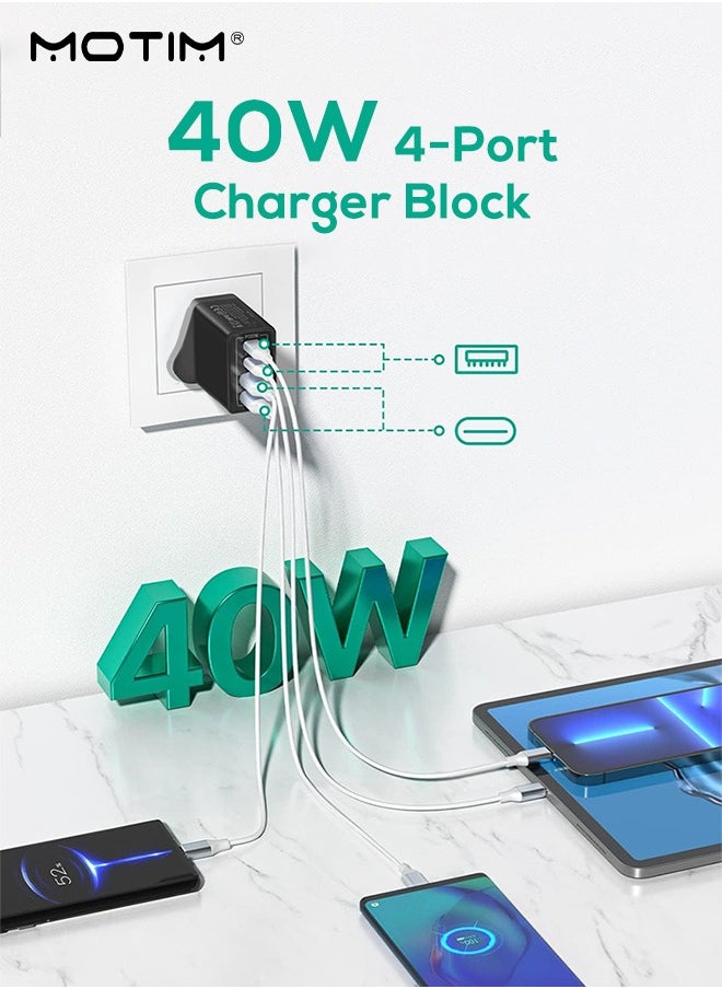 2 Pcs, 40W PD QC 3.0 Type C USB Fast Charger Adapter, 4-Port Fast Charging Hub, Wall Plug Charger for iPhone 16/15/14/13/12, Samsung Galaxy S23/S22, iPad Pro,Laptops, AirPods, Andriods etc