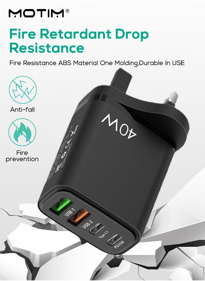 2 Pcs, 40W PD QC 3.0 Type C USB Fast Charger Adapter, 4-Port Fast Charging Hub, Wall Plug Charger for iPhone 16/15/14/13/12, Samsung Galaxy S23/S22, iPad Pro,Laptops, AirPods, Andriods etc