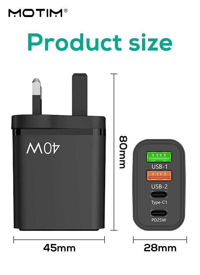 2 Pcs, 40W PD QC 3.0 Type C USB Fast Charger Adapter, 4-Port Fast Charging Hub, Wall Plug Charger for iPhone 16/15/14/13/12, Samsung Galaxy S23/S22, iPad Pro,Laptops, AirPods, Andriods etc