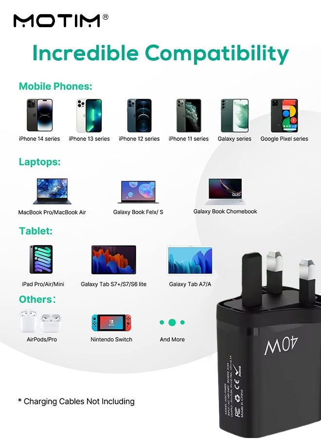2 Pcs, 40W PD QC 3.0 Type C USB Fast Charger Adapter, 4-Port Fast Charging Hub, Wall Plug Charger for iPhone 16/15/14/13/12, Samsung Galaxy S23/S22, iPad Pro,Laptops, AirPods, Andriods etc