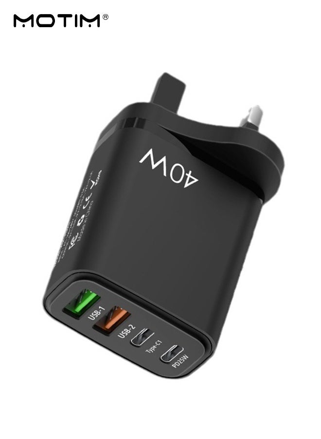 2 Pcs, 40W PD QC 3.0 Type C USB Fast Charger Adapter, 4-Port Fast Charging Hub, Wall Plug Charger for iPhone 16/15/14/13/12, Samsung Galaxy S23/S22, iPad Pro,Laptops, AirPods, Andriods etc