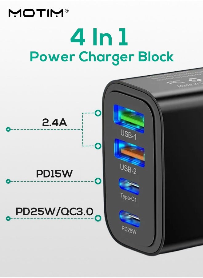 2 Pcs, 40W PD QC 3.0 Type C USB Fast Charger Adapter, 4-Port Fast Charging Hub, Wall Plug Charger for iPhone 16/15/14/13/12, Samsung Galaxy S23/S22, iPad Pro,Laptops, AirPods, Andriods etc