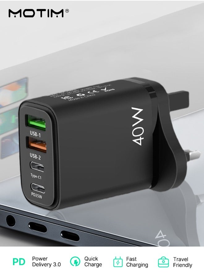 2 Pcs, 40W PD QC 3.0 Type C USB Fast Charger Adapter, 4-Port Fast Charging Hub, Wall Plug Charger for iPhone 16/15/14/13/12, Samsung Galaxy S23/S22, iPad Pro,Laptops, AirPods, Andriods etc