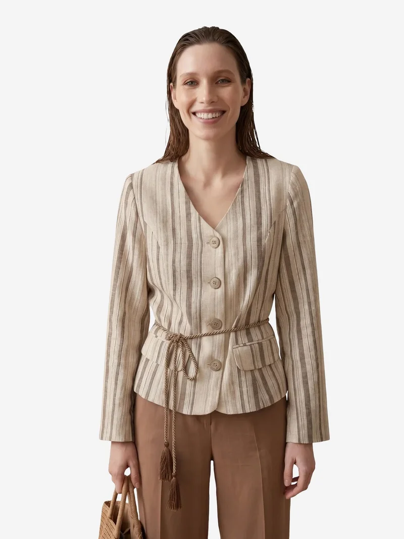 MY FASHION MY FASHION Striped belted poplin jacket