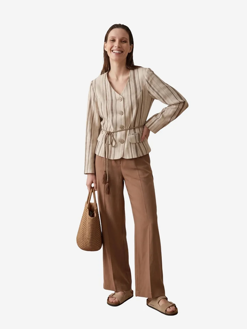 MY FASHION MY FASHION Striped belted poplin jacket