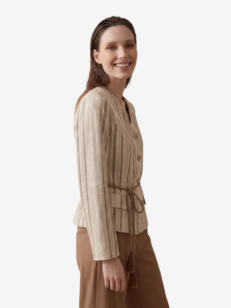 My Fashion Beige Natural MY FASHION Striped belted poplin jacket for Women | Best Price UAE