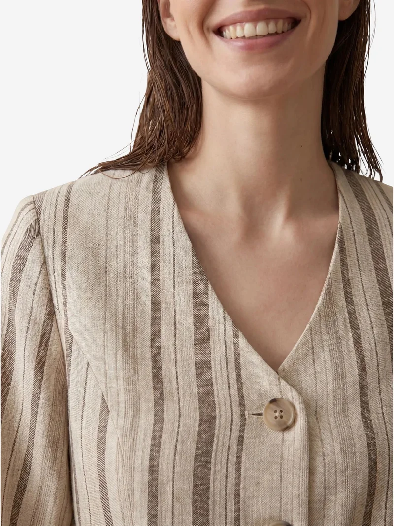 My Fashion Beige Natural MY FASHION Striped belted poplin jacket for Women | Best Price UAE