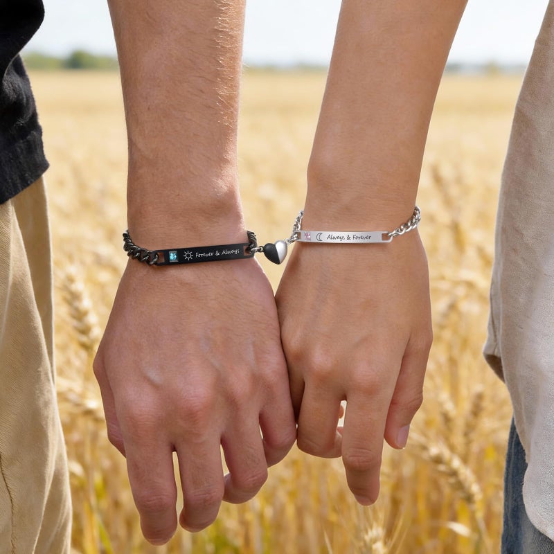 MEALGUET Always & Forever Couple Bracelets - Pinky Promise Always and Forever Engraved Stainless Steel Curb Link Couple Bracelets for Men Women, His and Hers Promise Gift for Boyfriend Girlfriend - Image 2