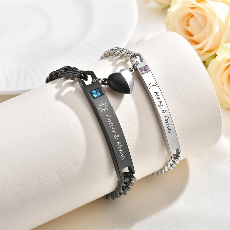 MEALGUET Always & Forever Couple Bracelets - Pinky Promise Always and Forever Engraved Stainless Steel Curb Link Couple Bracelets for Men Women, His and Hers Promise Gift for Boyfriend Girlfriend - Image 3