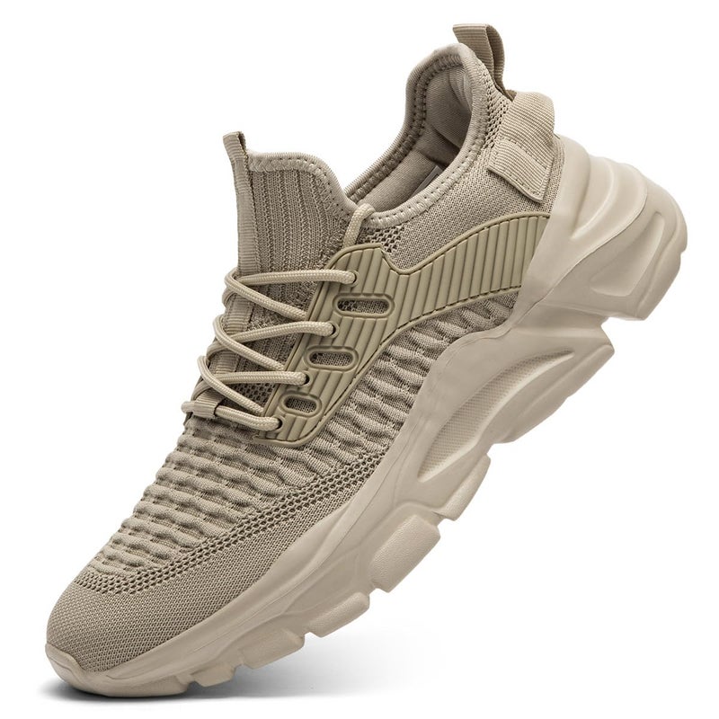 Kapsen Men's Walking Shoes Slip on Running Tennis Sneakers Lightweight Breathable Casual Soft Sole Comfort Work Gym Trainers Khaki - Image 1